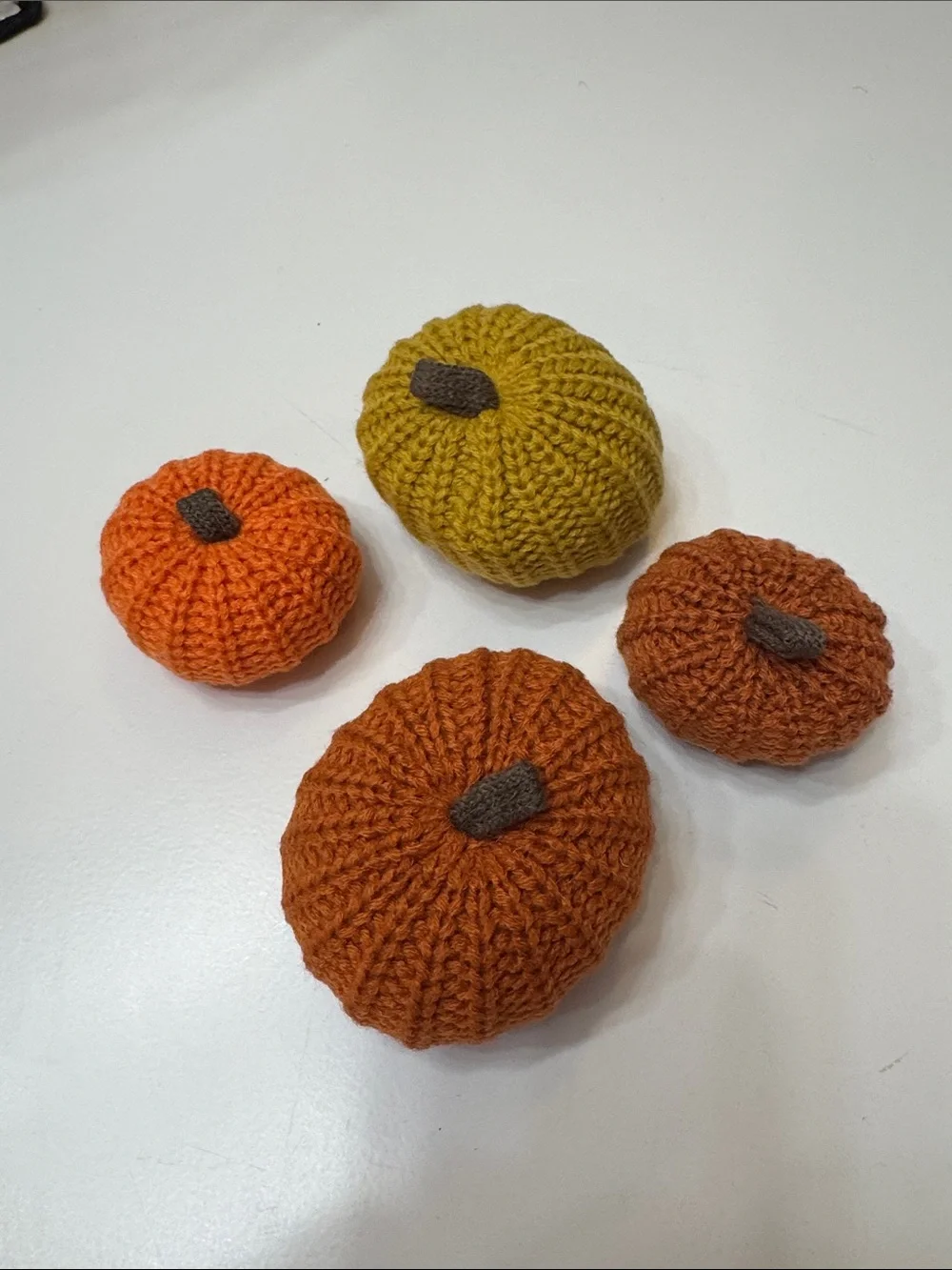 Handmade Knit Pumpkin Décor - Orange & Mustard Set #4